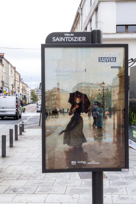 Photo d'un panneau publicitaire avec une oeuvre de l'initiative "La Beauté sauvera le monde"