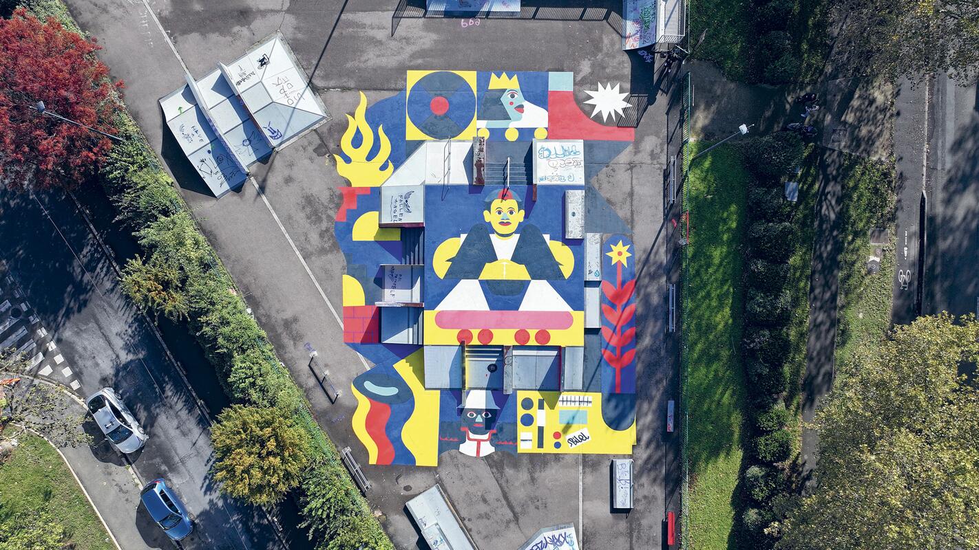 Fresque réalisée rue Jean Cocteau avec l’artiste Bilel Allem et l’association Saint-Denis Rides