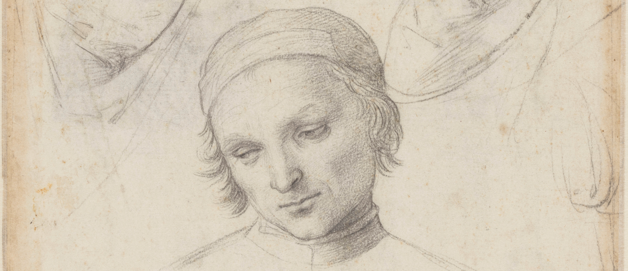 Raphaël, Études pour saint Nicolas de Tolentino combattant le démon (Pala Baronci) (détail), 1500, Pierre noire, plume et encre brune, 41,2 x 26,7 cm, Palais des Beaux-Arts de Lille