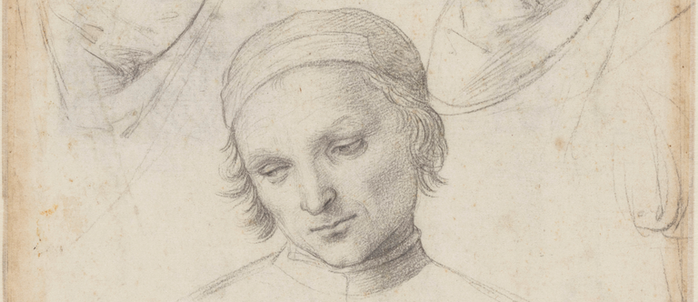 Raphaël, Études pour saint Nicolas de Tolentino combattant le démon (Pala Baronci) (détail), 1500, Pierre noire, plume et encre brune, 41,2 x 26,7 cm, Palais des Beaux-Arts de Lille